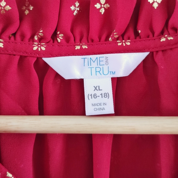 Time & Tru Shiny Golden Shimmer Ruffled Blouse XL - Picture 9 of 9